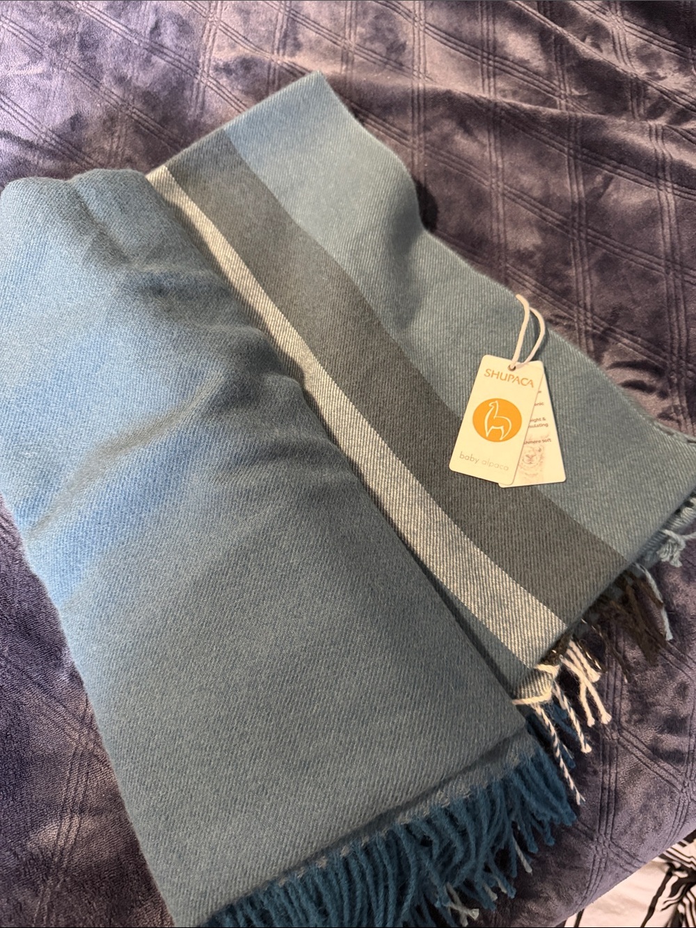 Shupaca Baby Alpaca Blue Striped Throw blanket